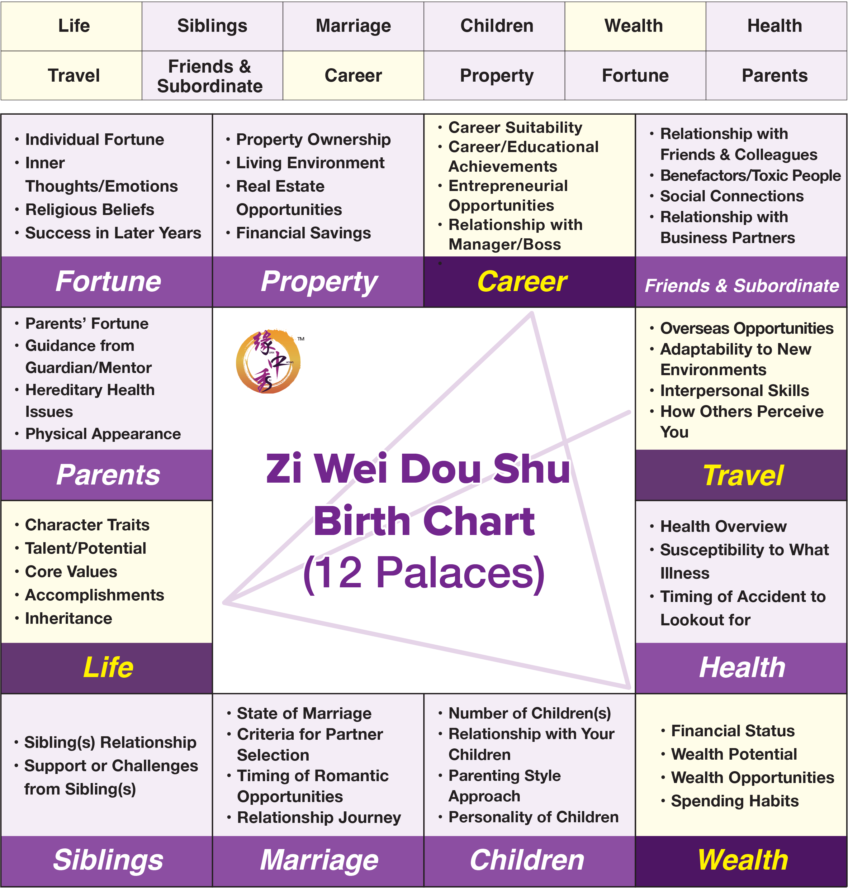 Zi Wei Dou Shu Birth Chart (12 Palaces)